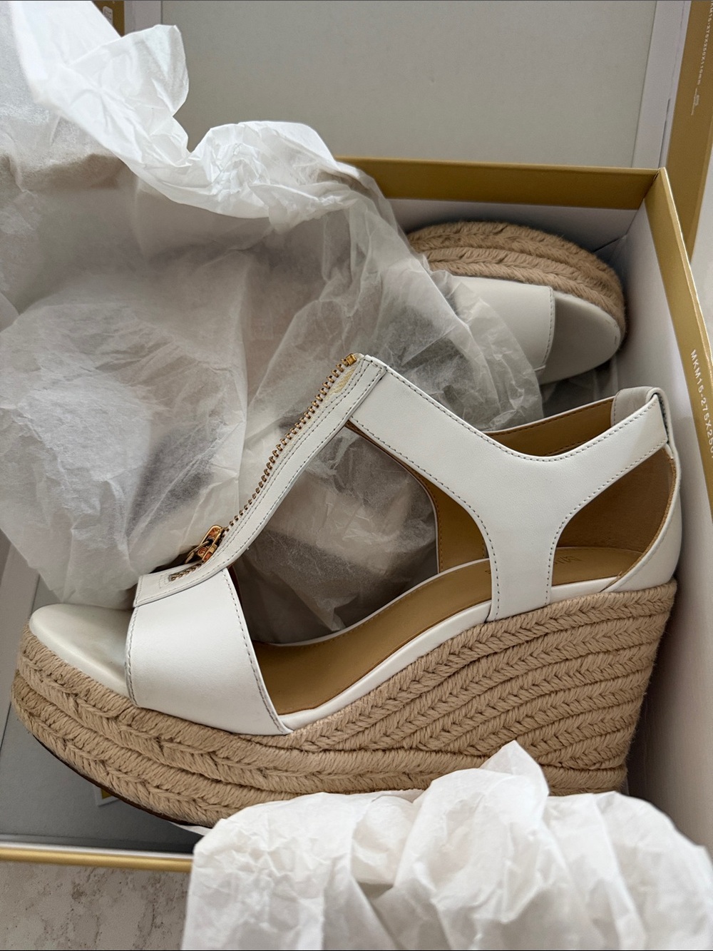 Michael Kors Berkley leather espadrille wedge sandals in Optic Whit
